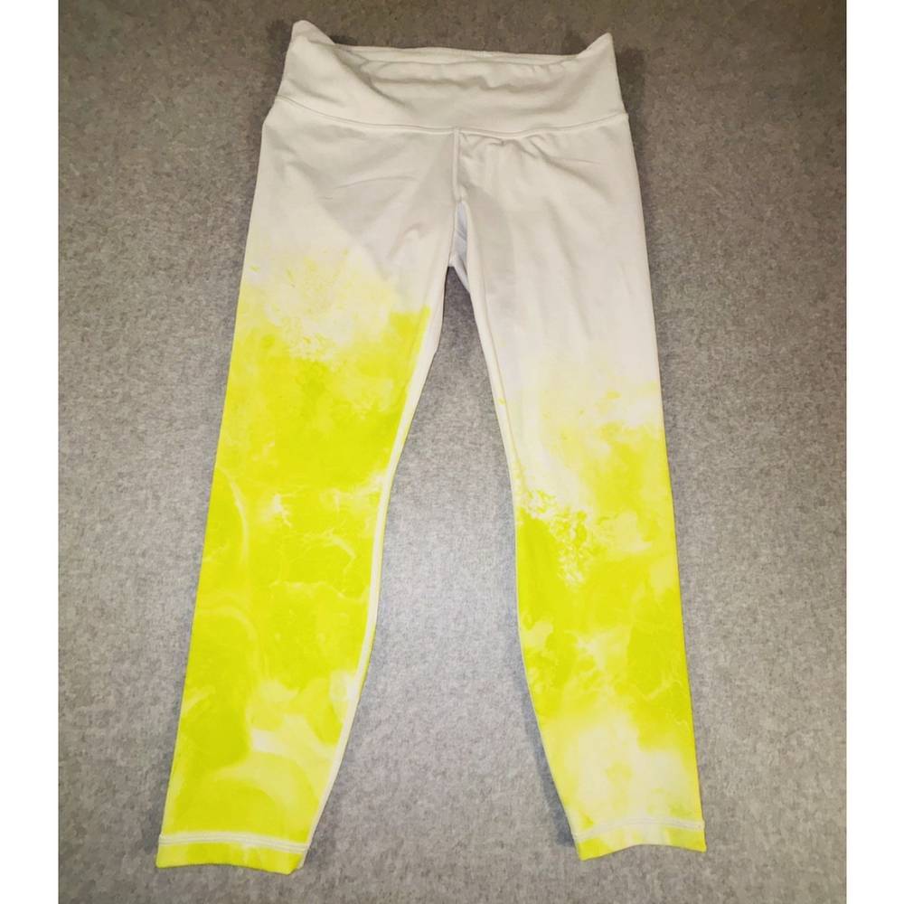 Athleta Women’s Leggings Size L White Neon Yellow Ombre Yoga Workout